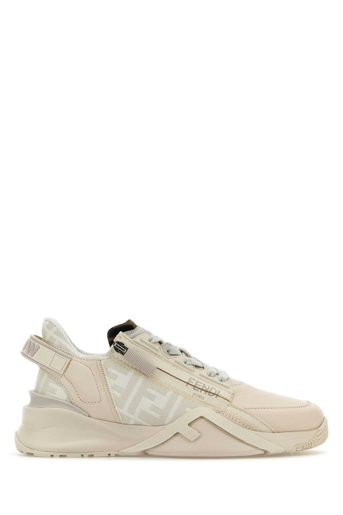 Ivory Leather And Jacquard Fendi Flow Sneakers F1hgq