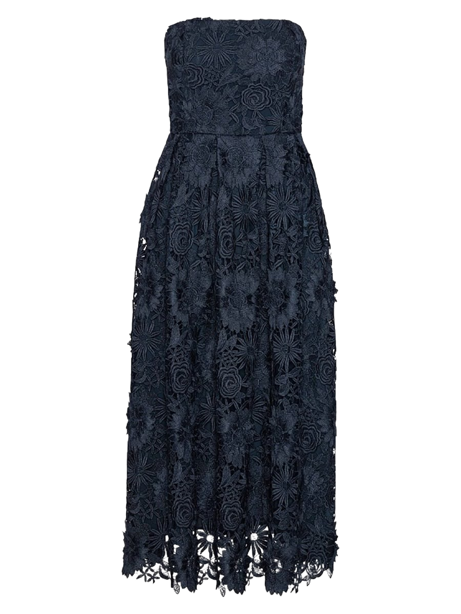 3d Lace Midi Dress Blue Polyester (recycled)
