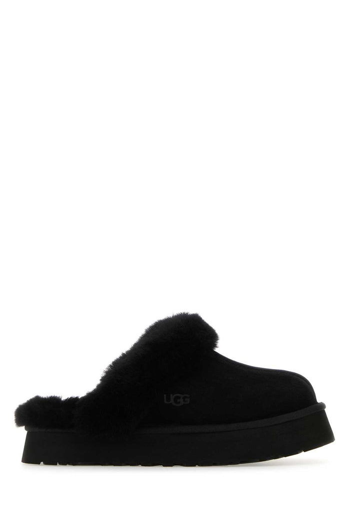 Black Suede Disquette Slippers Upper Material Leather