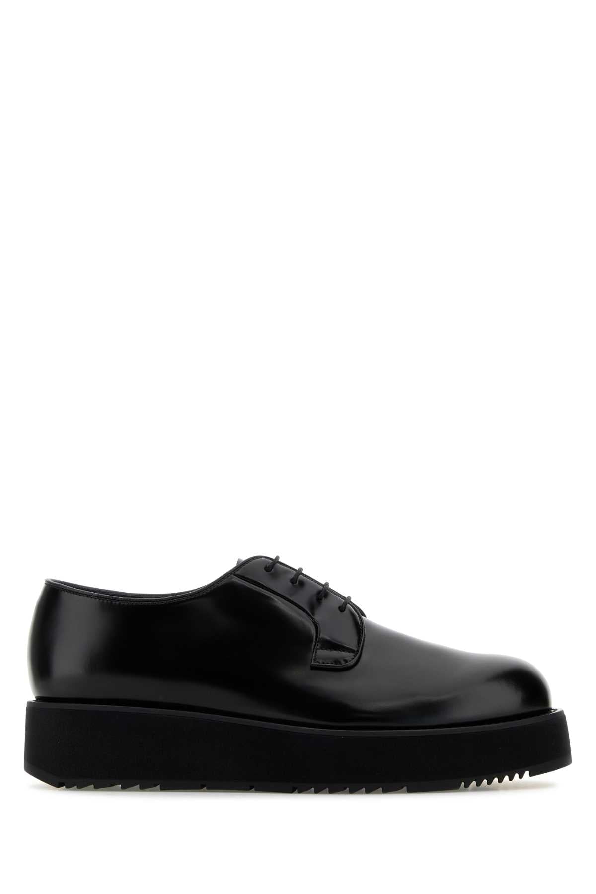 Black Leather Lace-Up Shoes Nero Vitello Scarpe Stringate