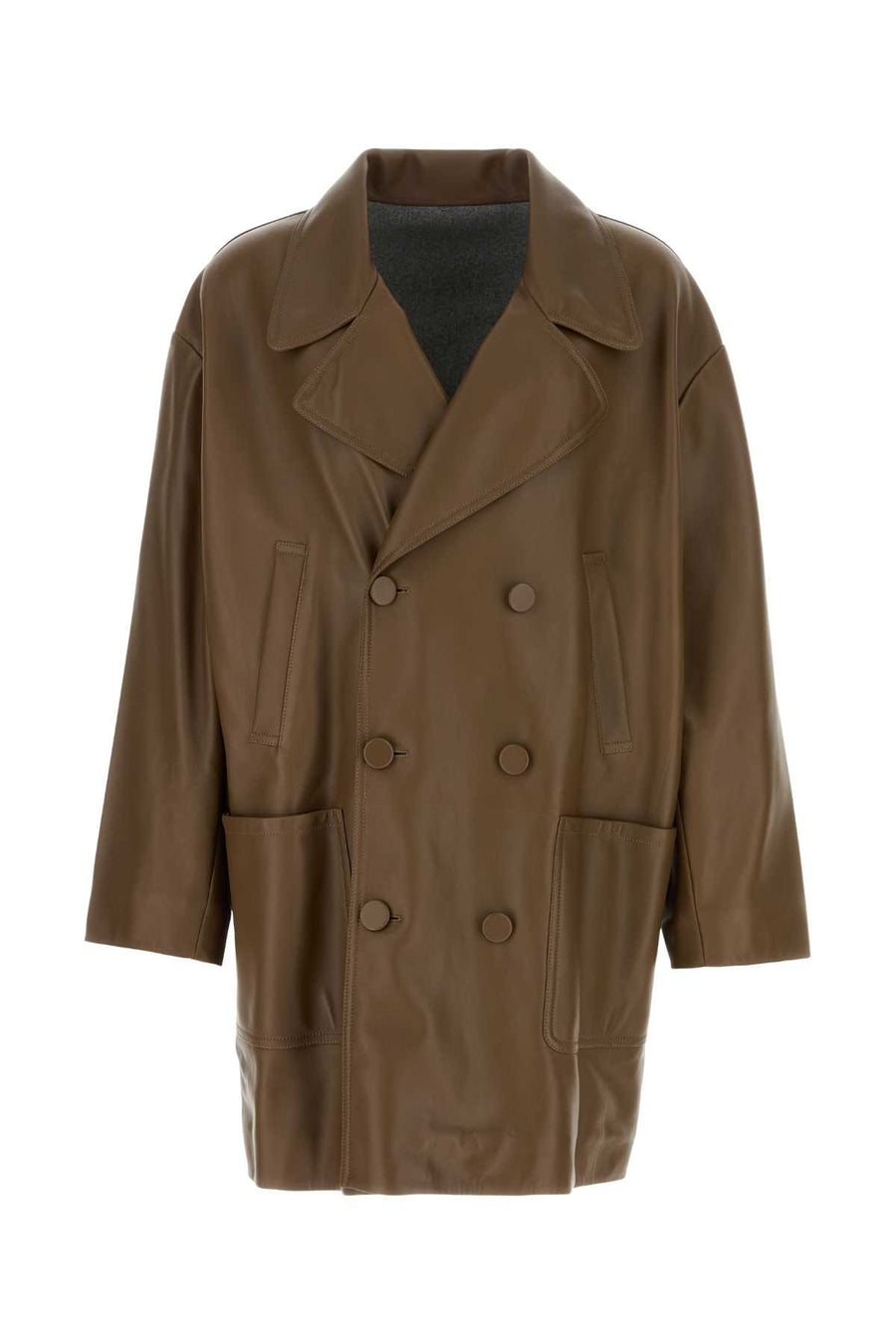 Fendi Exterior: 100% Lamb Leather coat in brown