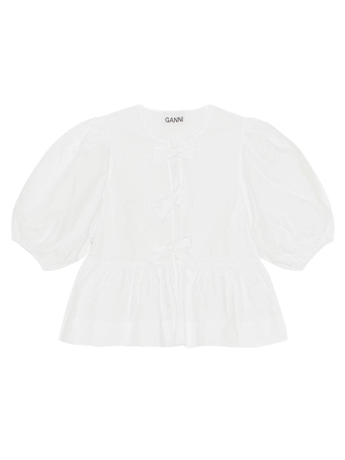 Blue Peplum White Organic Cotton Tops