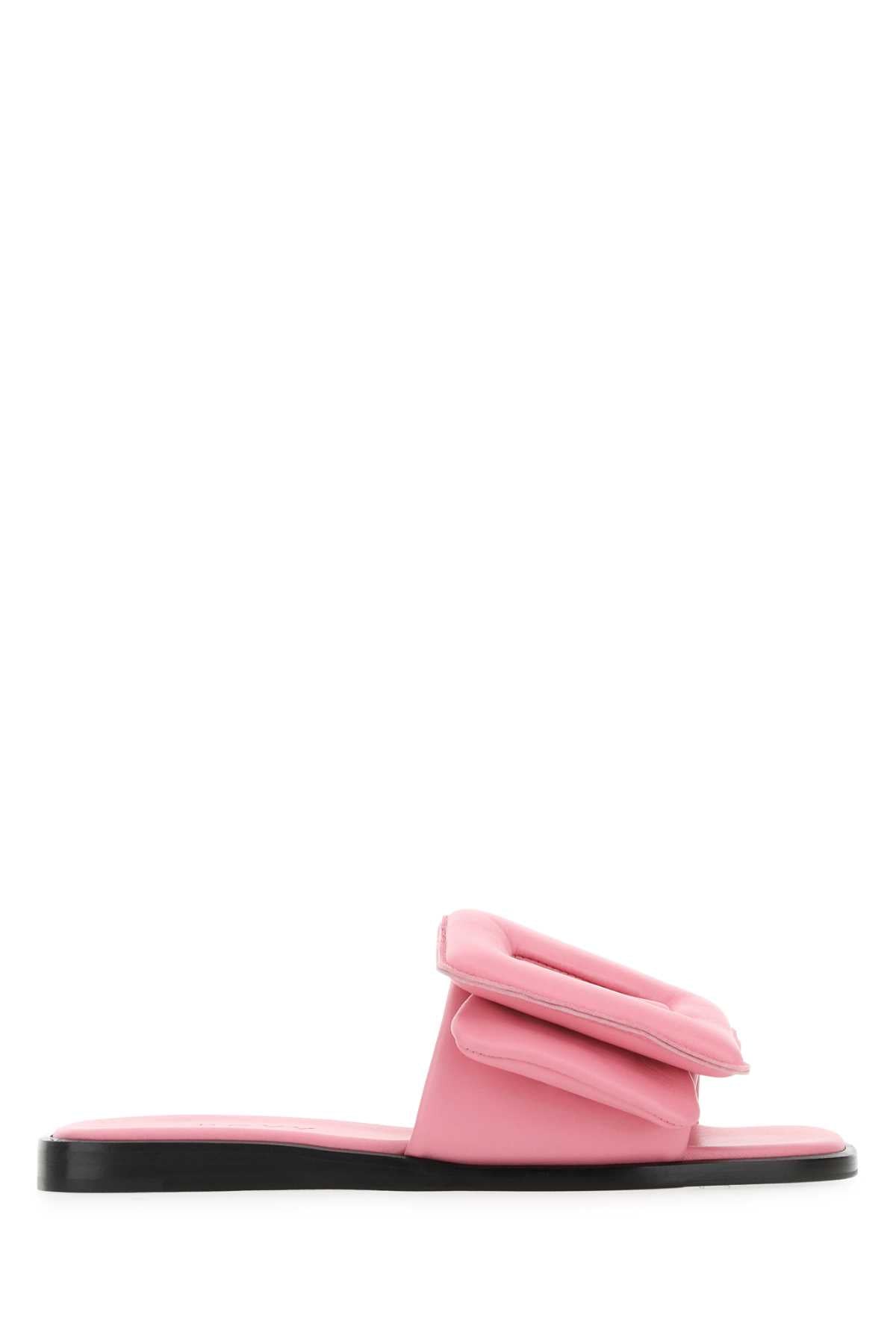 Pink Leather Puffy Slippers Bubgum