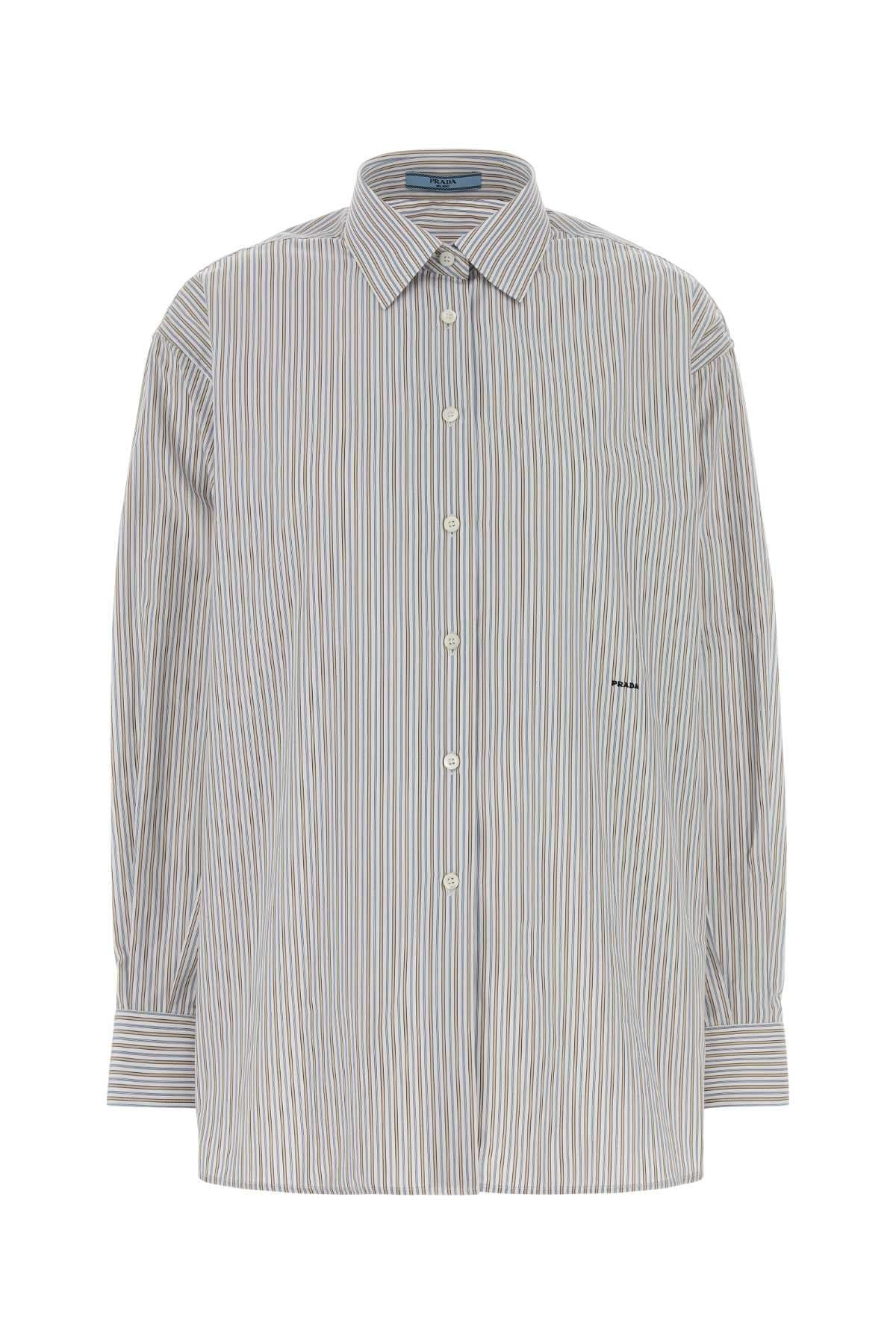 Embroidered Poplin Oversize Shirt Tabacco+blu Exterior: Cotton Camicie