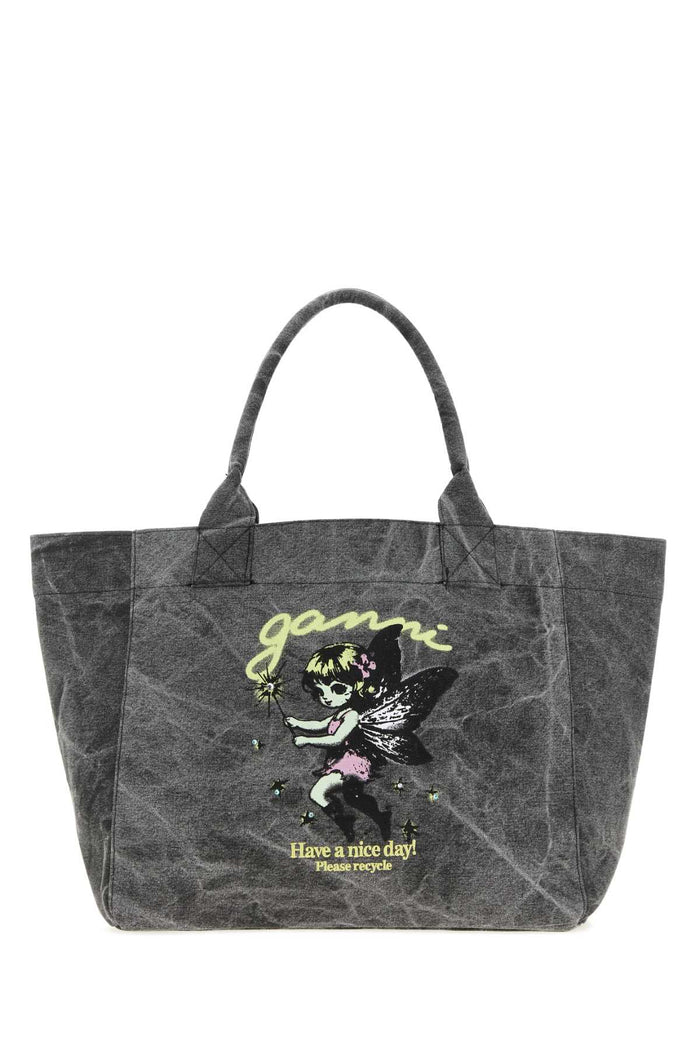 Dark Grey Canvas Medium Trapeze Shopping Bag Blackoyster Exterior: Fabric Borse A Mano