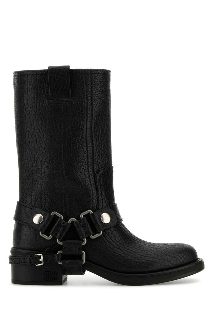 Black Leather Ankle Boots Nero Vitello Stivali