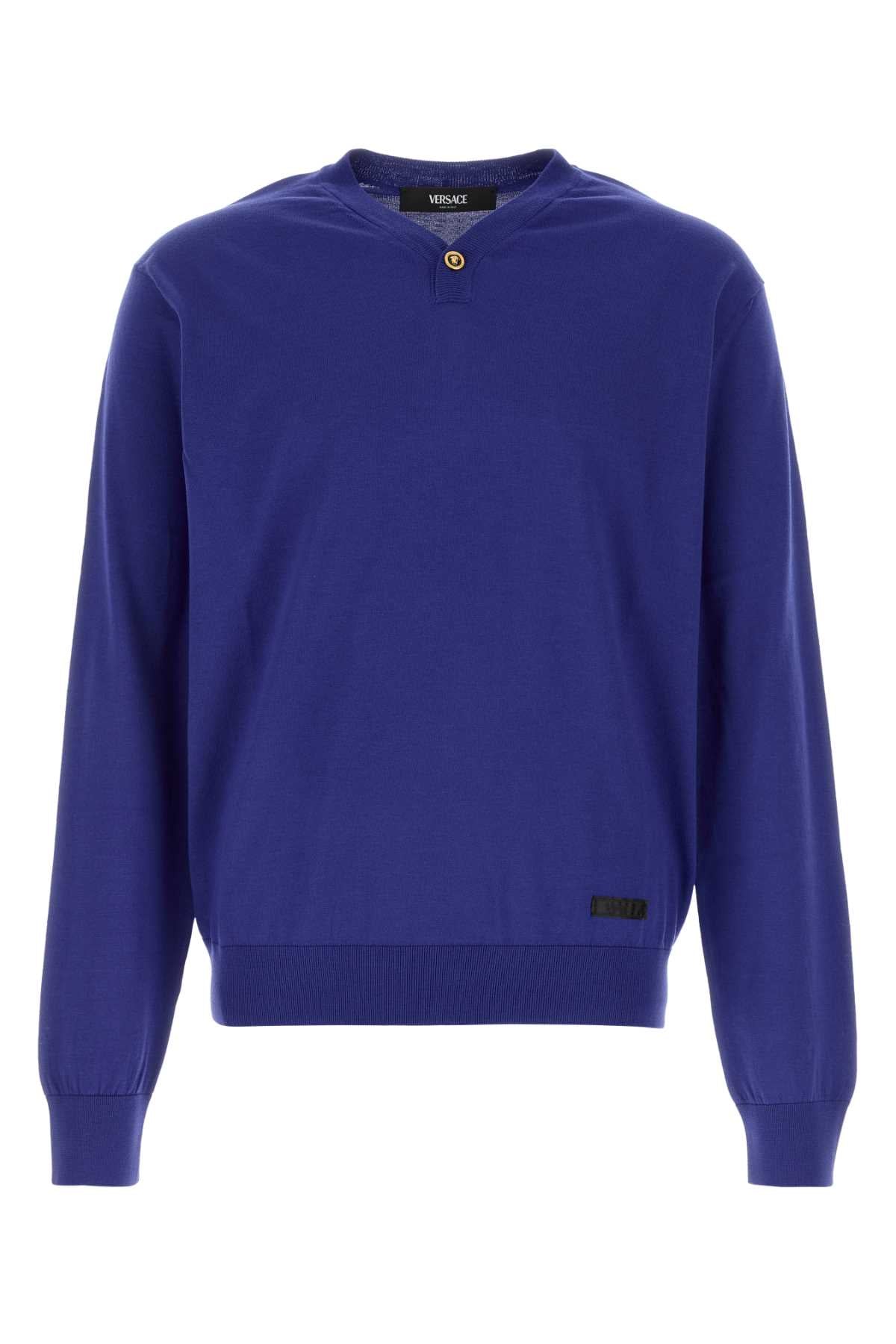 Blue Silk Blend Sweater Brightmidnightblue Exterior: Cotton Maglieria
