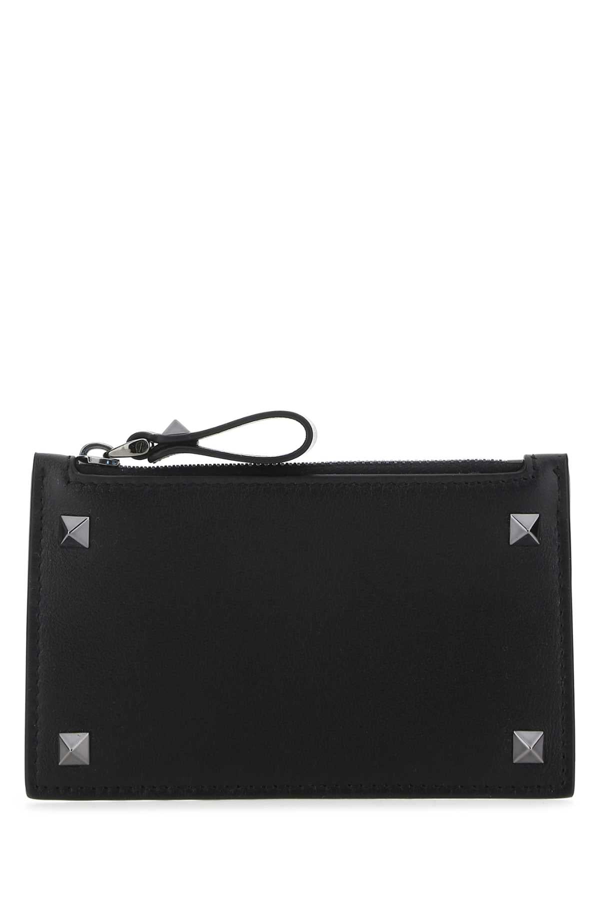 Black Leather Rockstud Card Holder 0no Portafogli