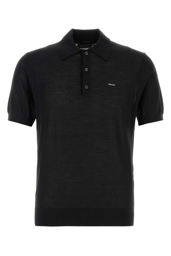 Prada 100% Virgin wool polo shirt in black