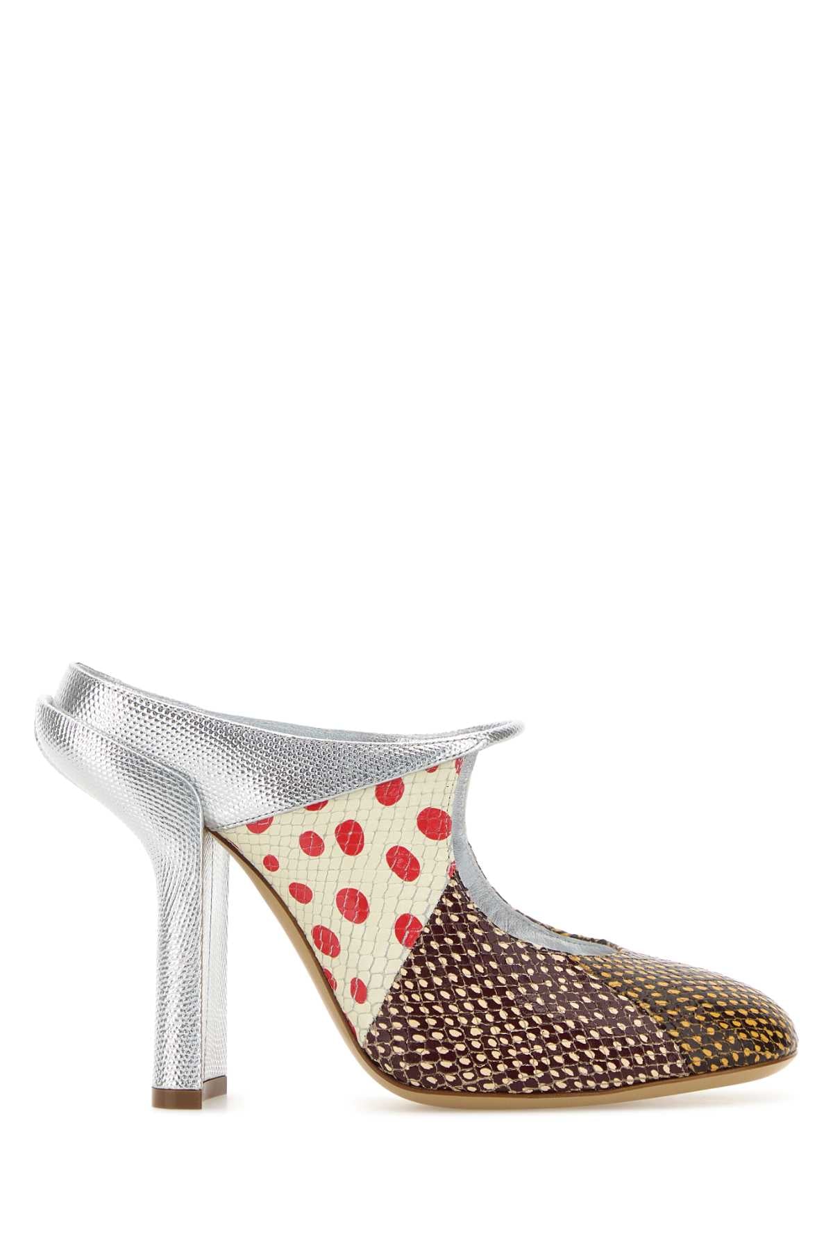 Printed Leather Mules Natural Scarpe Con Tacco