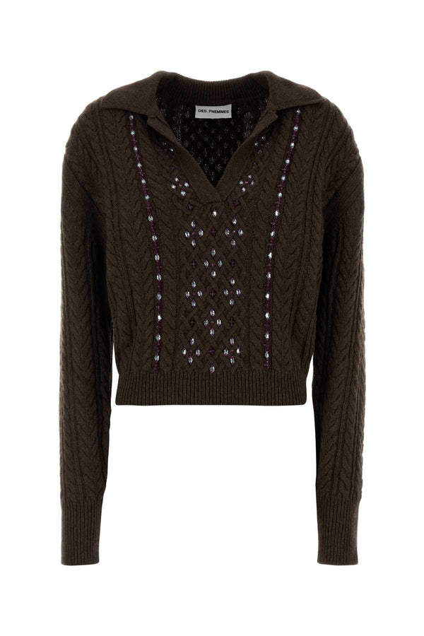 Des Phemmes Polo 34% Nylon sweater in brown