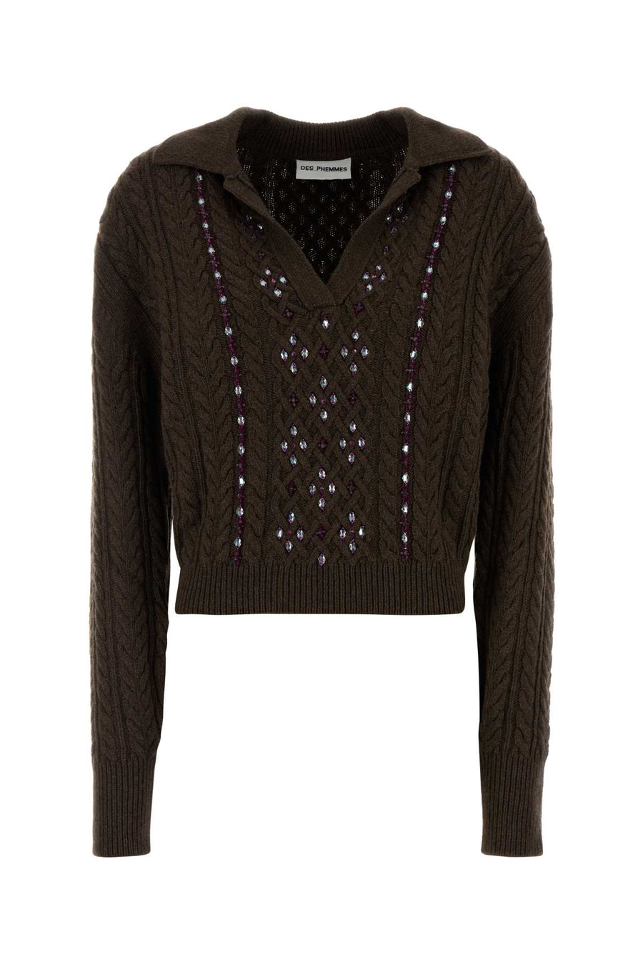 Des Phemmes Polo 34% Nylon sweater in brown