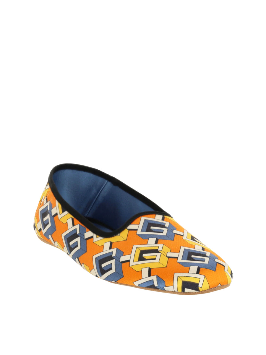Geometric G Print Satin Voyage Slippers Yellow Shoes > Loafers & Sandals