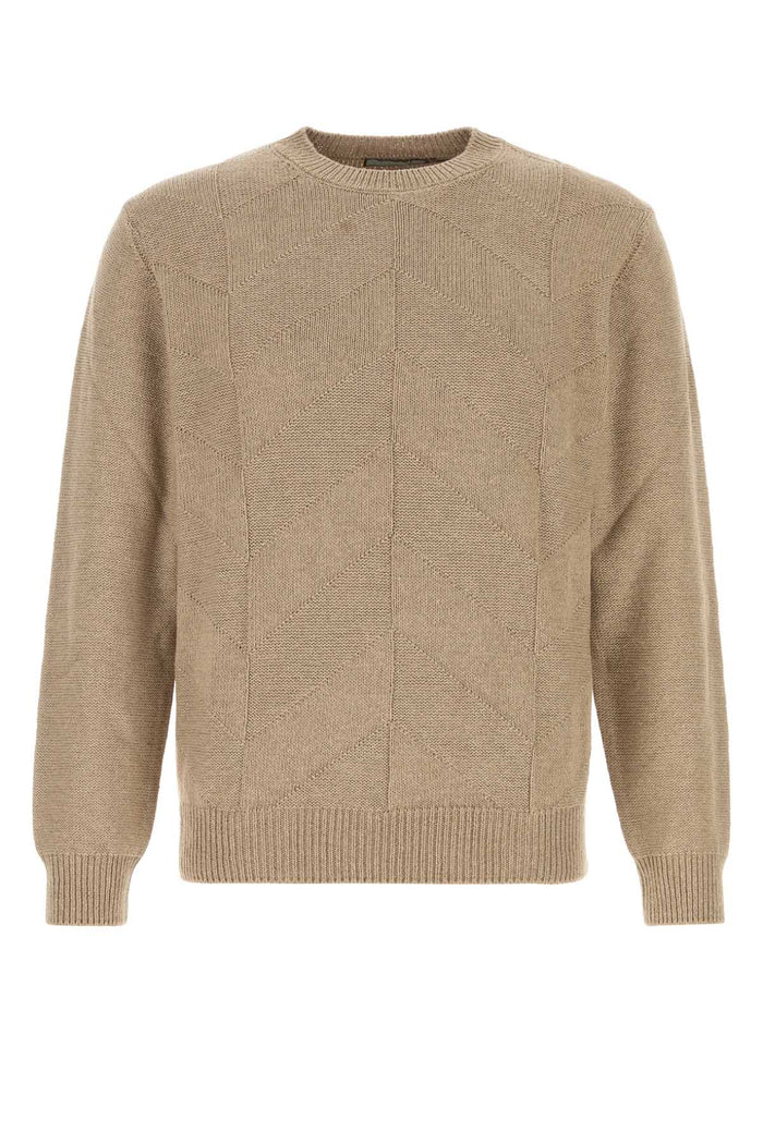Camel Cotton Blend Sweater Beige Exterior: Silk Maglieria