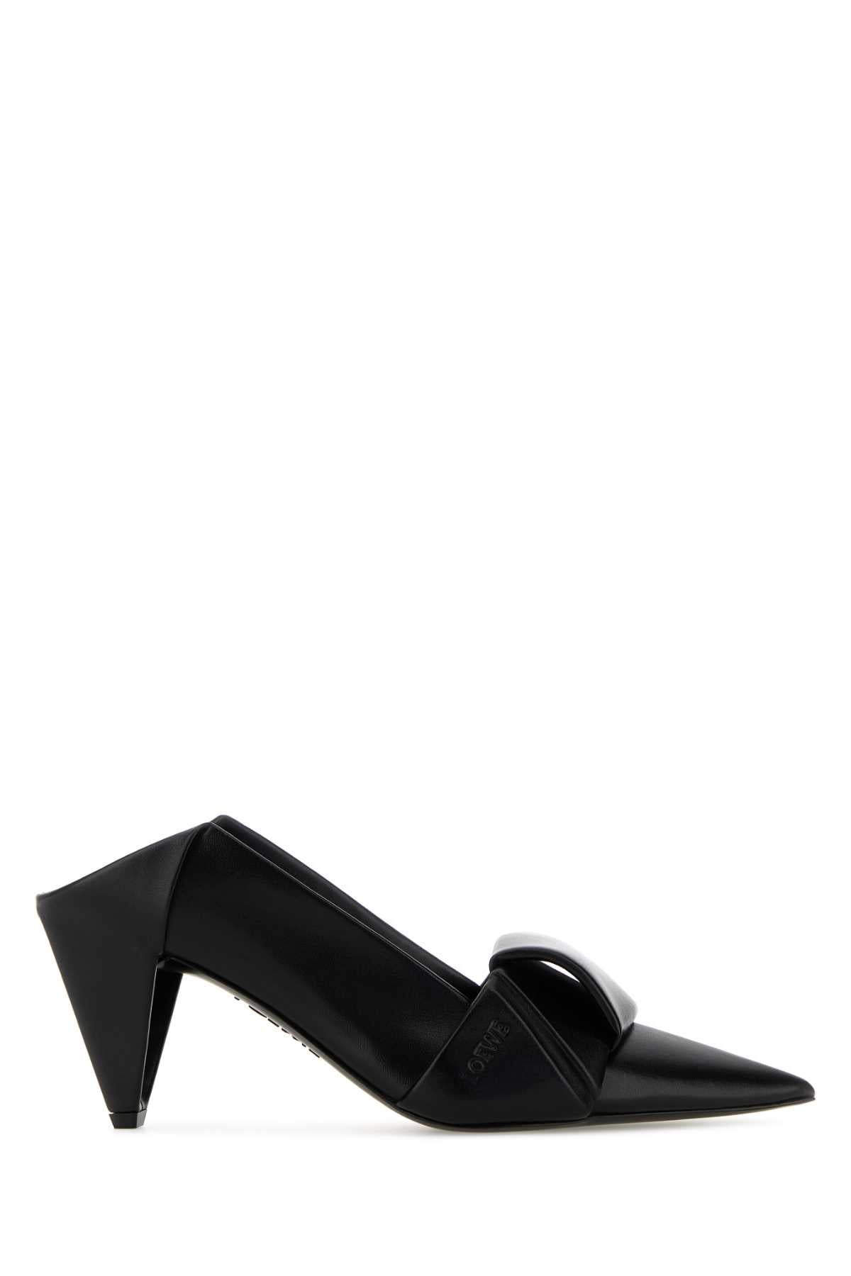 Black Leather Origami Mules Scarpe Con Tacco