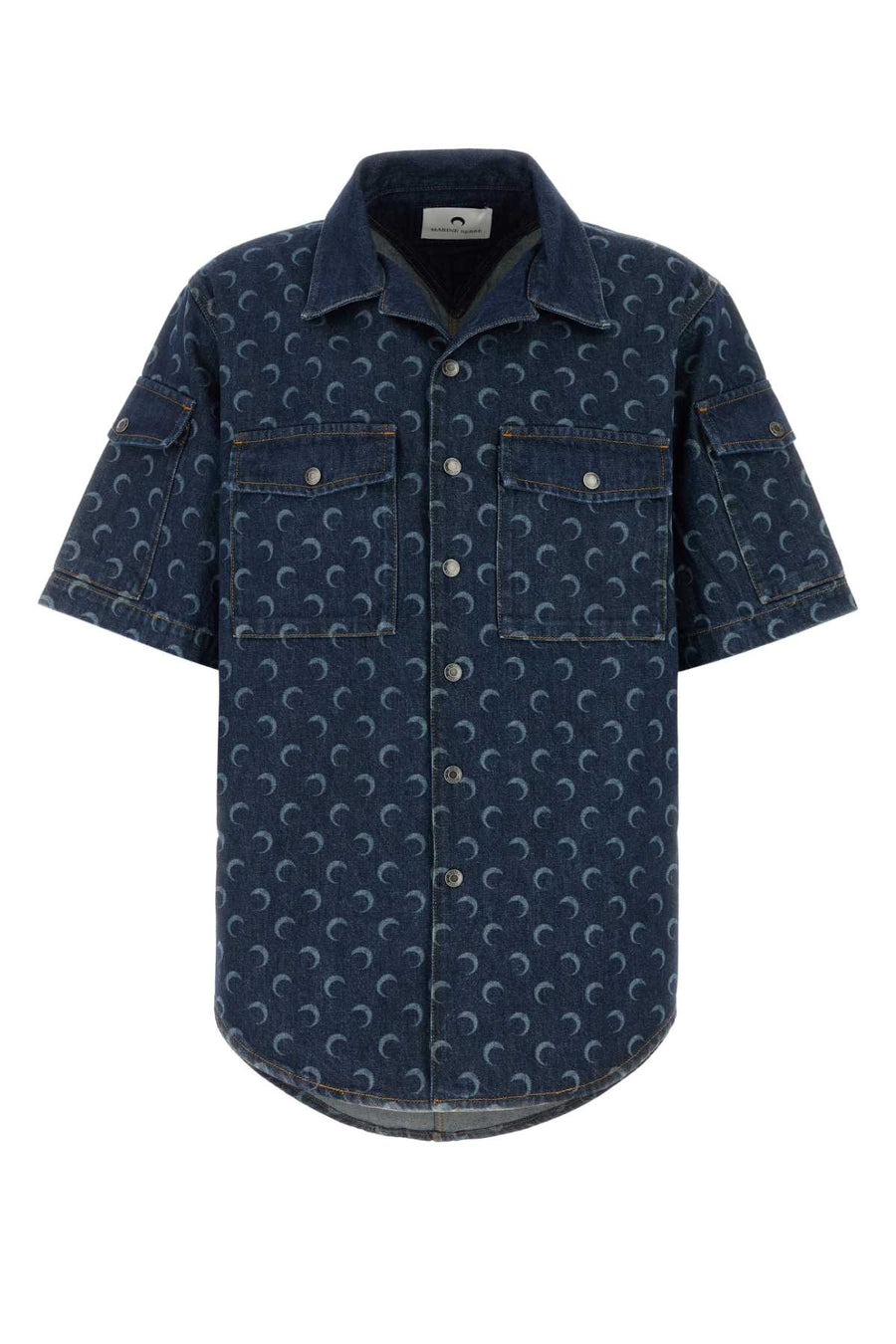 Marine Serre Denim 100% Recycled cotton denim shirt in navy