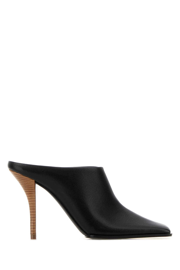 Black Leather Mules Noir Scarpe Con Tacco