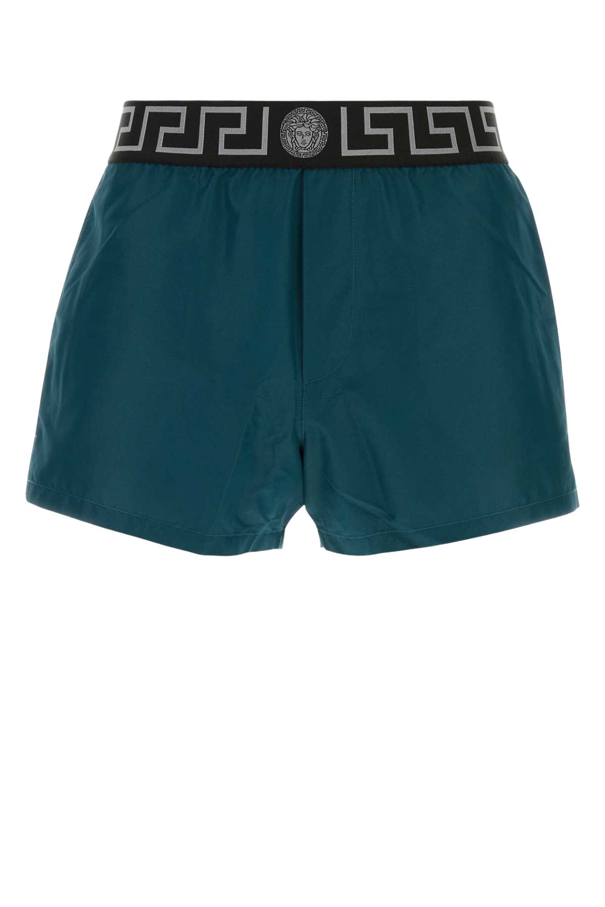 Denim Blue Polyester Swimming Shorts Petrolbluenerosilver Costumi Da Bagno