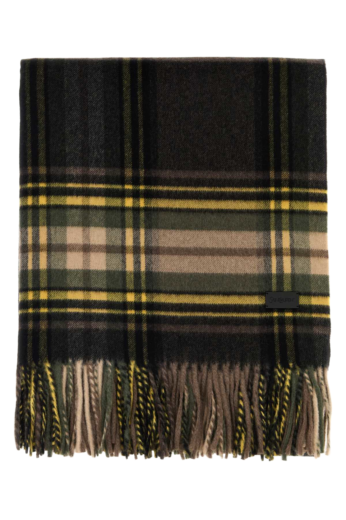 Embroidered Cashmere Blend Scarf Brown/dark Green Exterior: Wool Sciarpe E Foulard