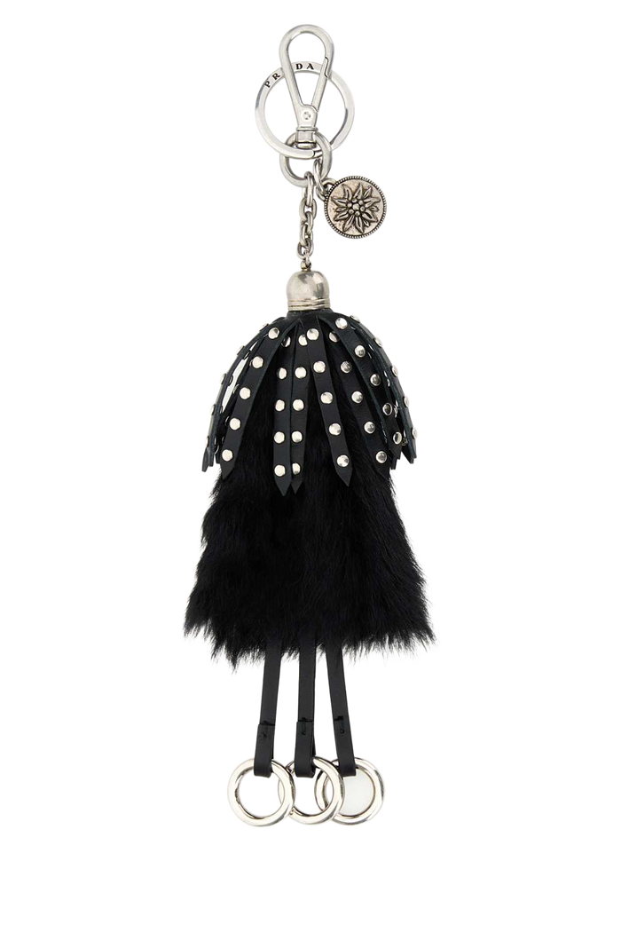 Black Calf Hair And Leather Keyring Nero Acciaio-vitello-bos Taurus Portachiavi