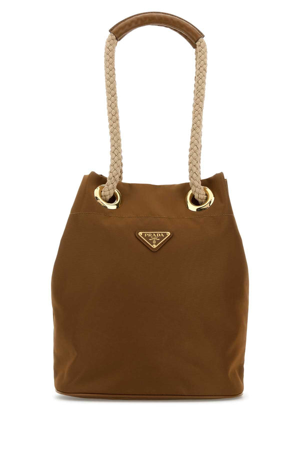 Prada 100% recycled polyamide bucket bag in brown