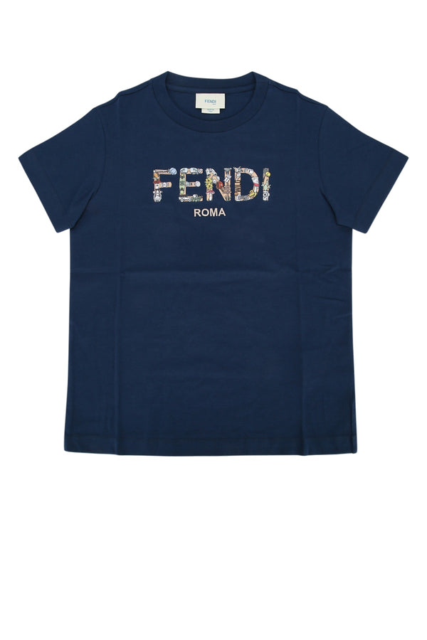 Fendi Kids Jersey 100% Cotton t-shirt in navy