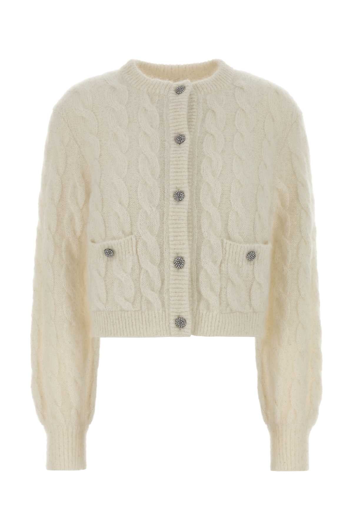 White Stretch Mohair Blend Cardigan Maglieria