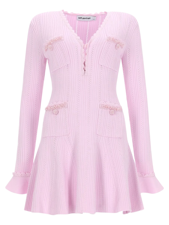 Mini Dress With Beads Pink Viscose Polyamide Elastane