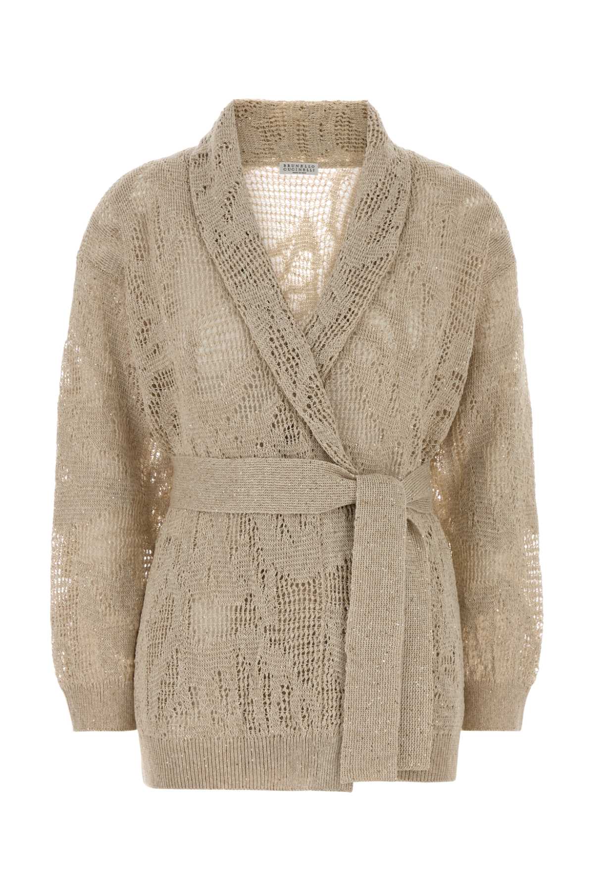 Beige Crochet Cardigan C8925 Exterior: Cotton Linen Maglieria