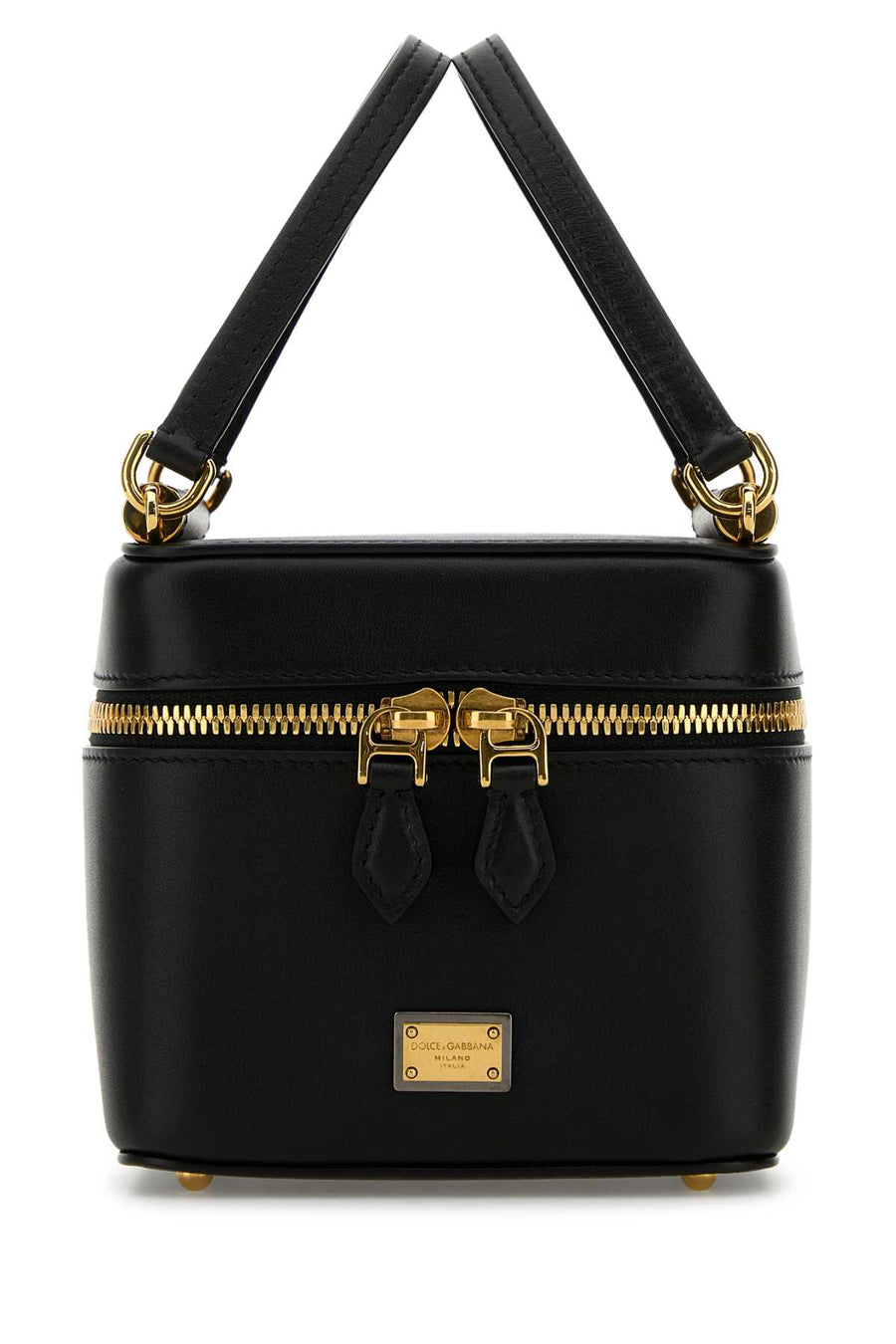 Dolce & Gabbana Exterior: 100% Calf Leather; Lining: 100% Leather; Finishing: Golden metal top handle bag in black
