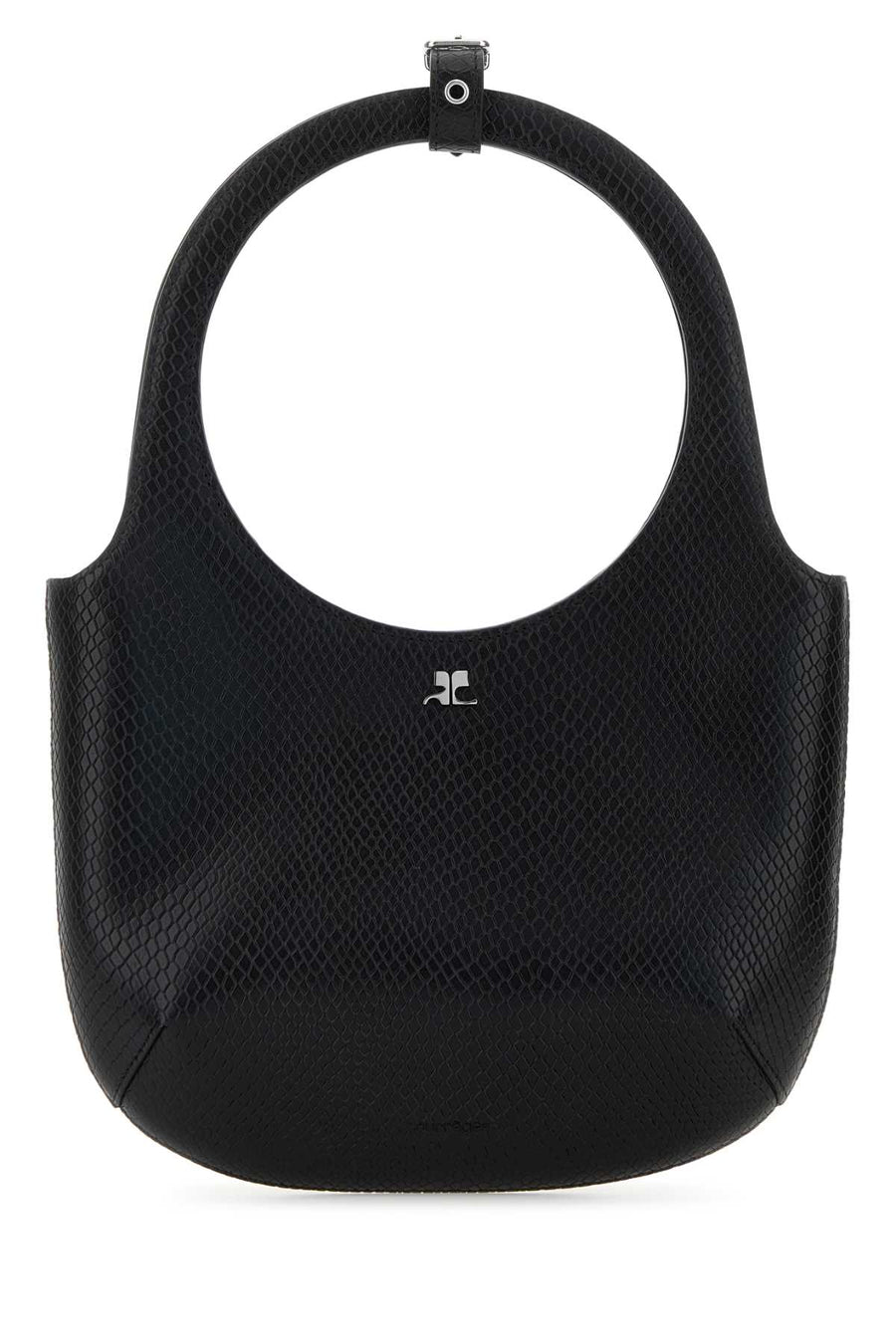 Courreges Exterior: 100% Leather; Lining: 100% Fabric; Finishing: Silver metal hobo bag in black