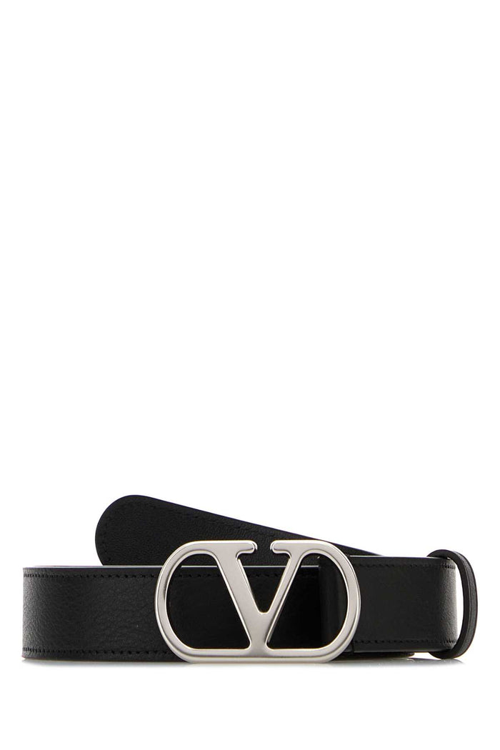 Black Leather Vlogo Belt Nero Calf - Bos Taurus Cinture