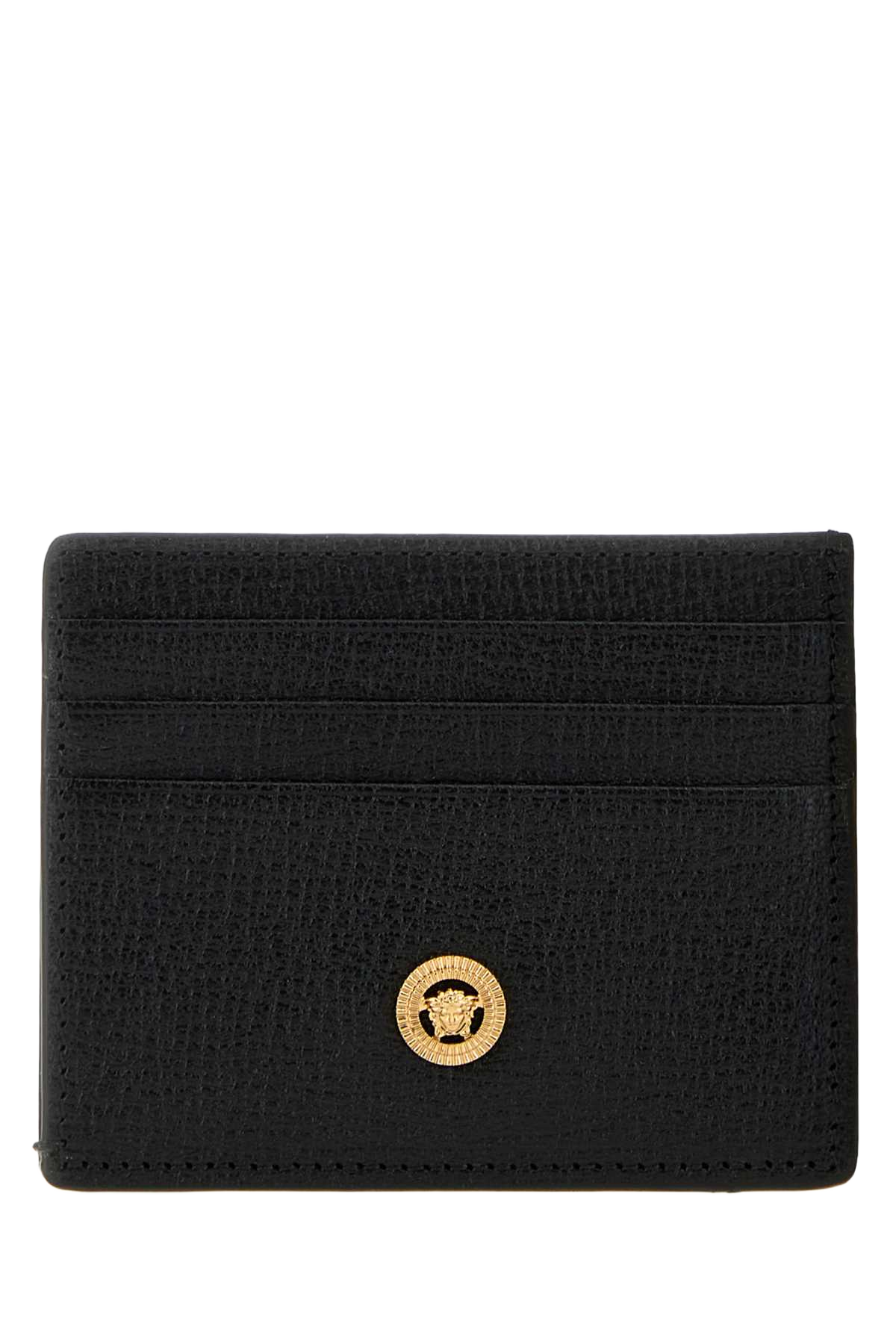 Black Leather Medusa Biggie Card Holder Blackversacegold Portafogli