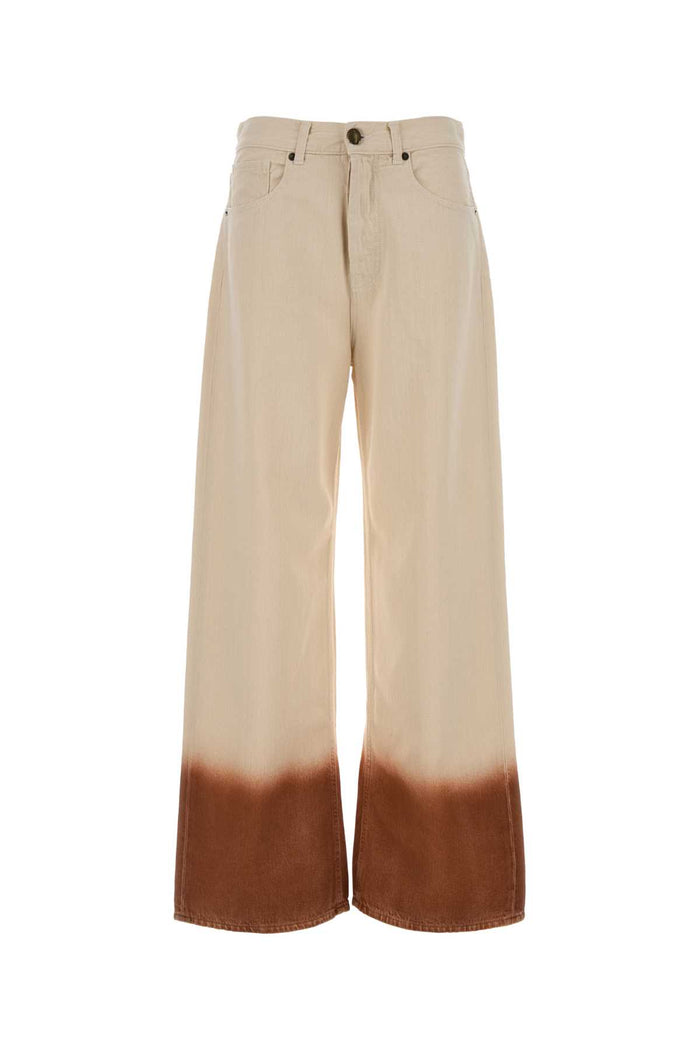Two-Tone Denim Wide-Leg Jeans Offwhitebur Pantaloni