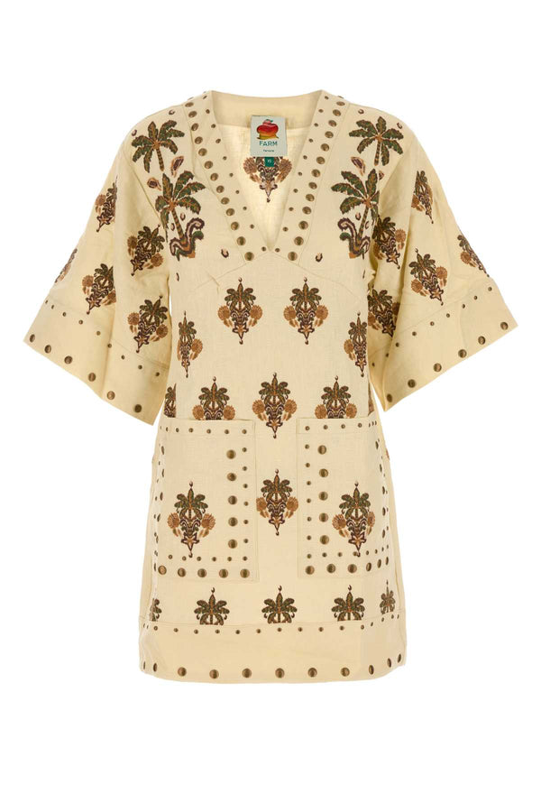 Farm Rio Tree 100% Linen dress in beige