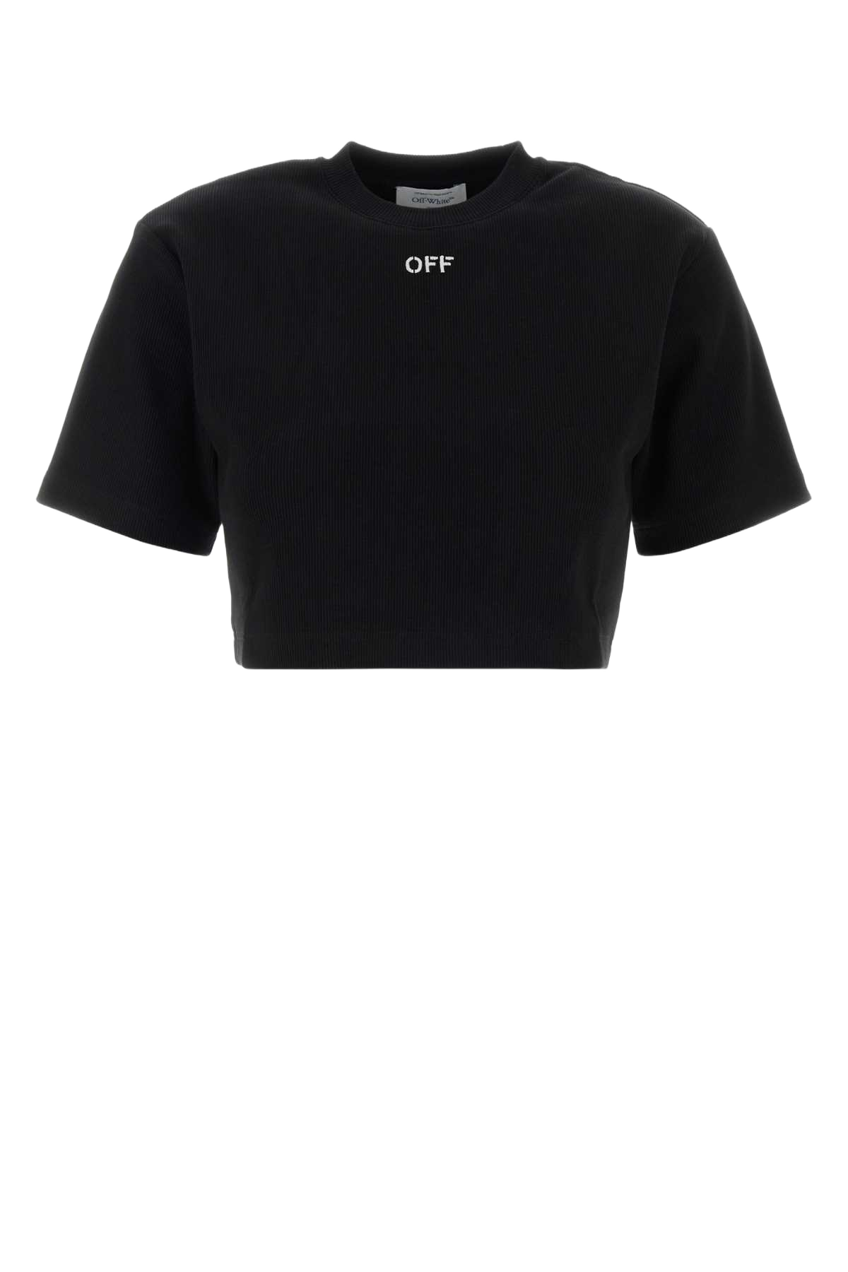 Black Stretch Cotton T-Shirt Blackwhite Exterior: Elastane