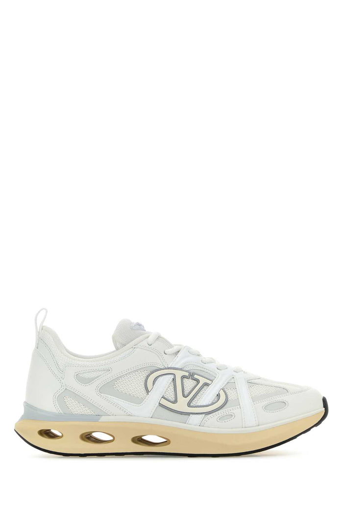 White Leather And Fabric Vlogo Easyjog Sneakers Biancobianivorypgreyivbialgrne Calf - Bos Taurus