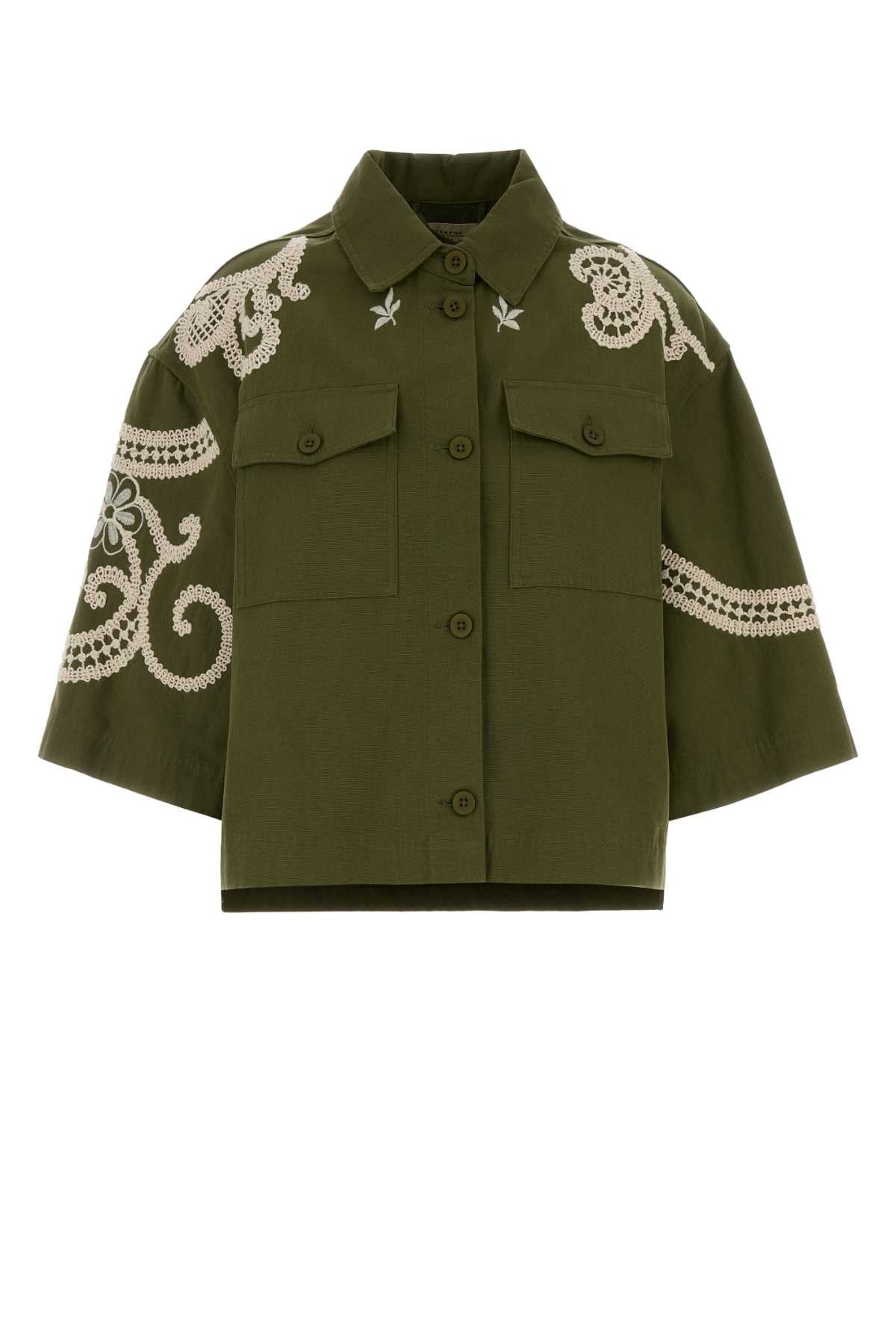 Olive Green Canvas Como Shirt Kaki Exterior: Cotton Camicie