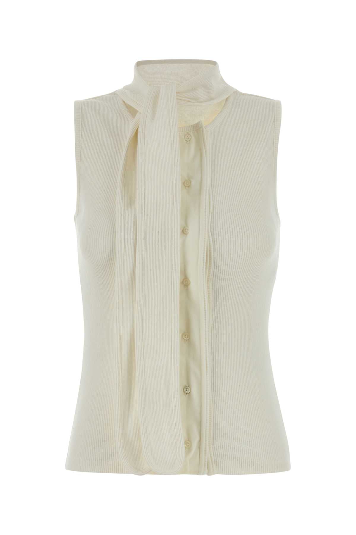 White Stretch Cotton Blend Vest Milk Maglie
