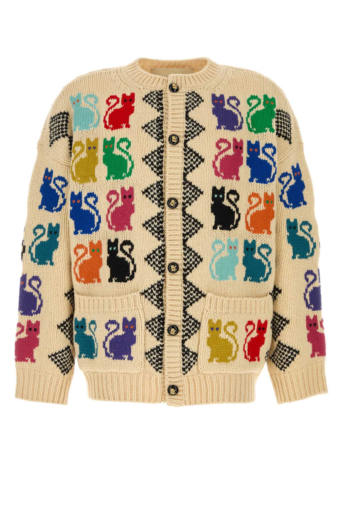 Cream Wool Cardigan Multicolor Virgin Maglieria