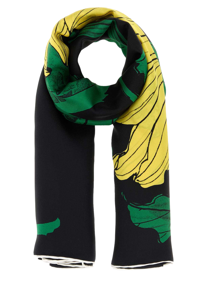 Printed Silk Foulard Blackyellow Fabric Sciarpe E