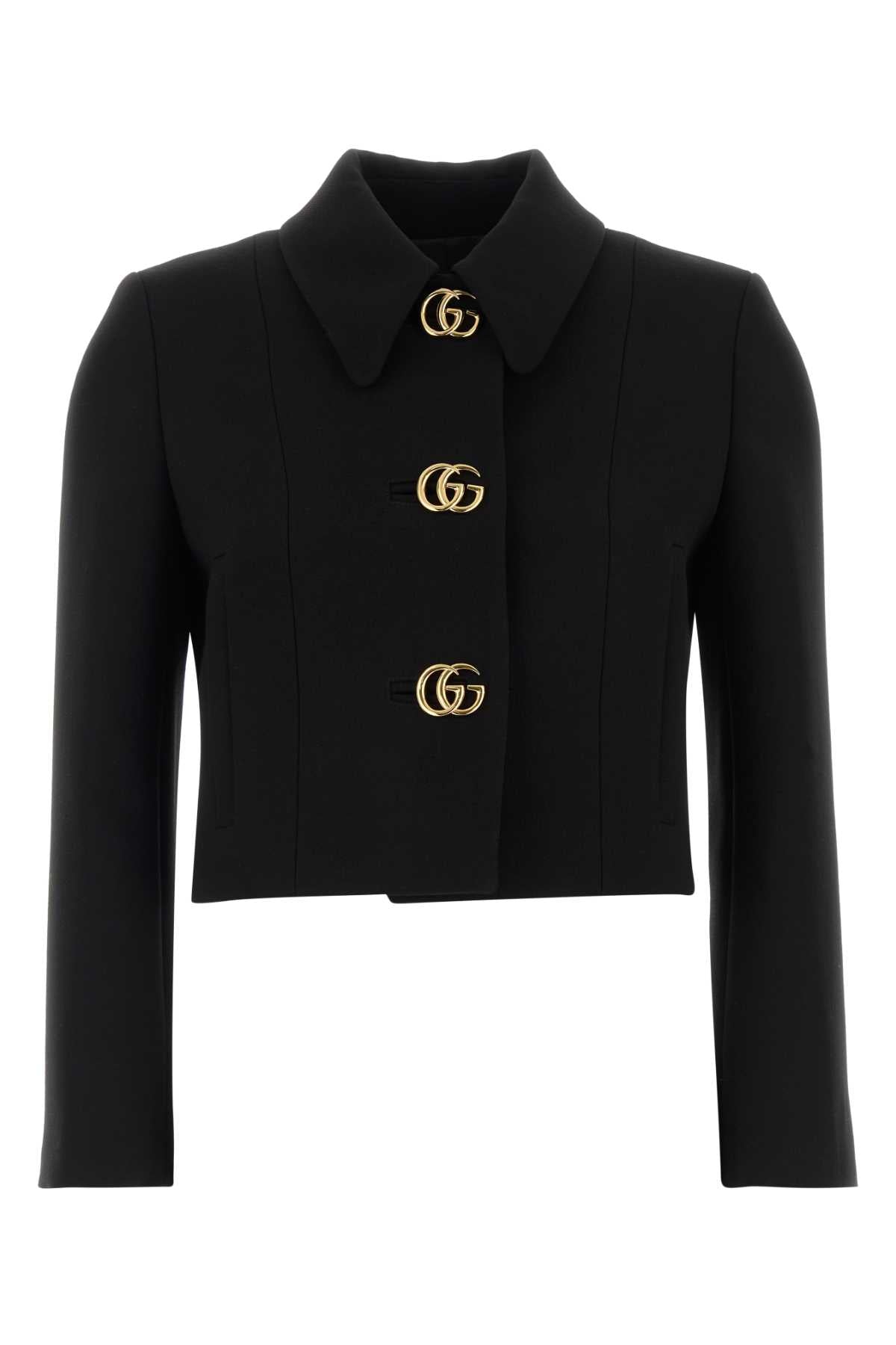 Black Crepe Blazer Wool Giacche E Gilet