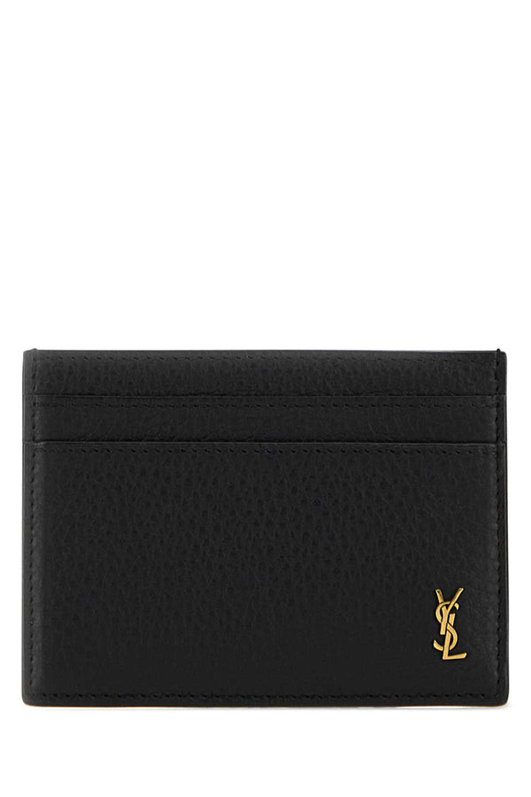 Saint Laurent Exterior: 100% Leather card case in black