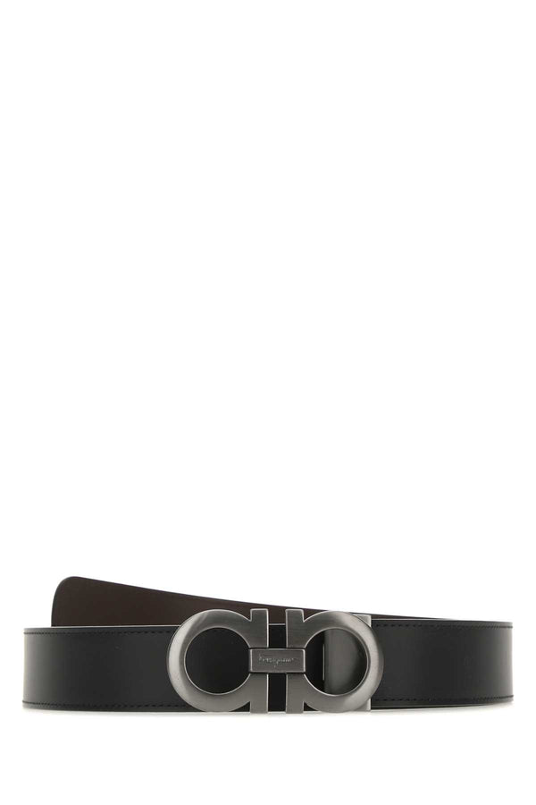 Black Leather Reversible Belt Nerhic Cinture