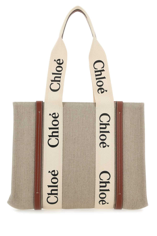 Chloé 100% linen main tote bag in beige