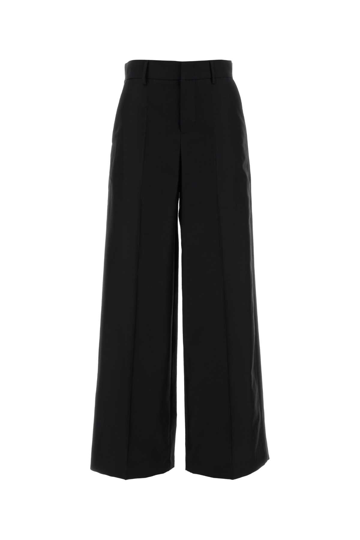 Black Wool Blend Wide-Leg Pant Nero Exterior: Virgin Silk Pantaloni