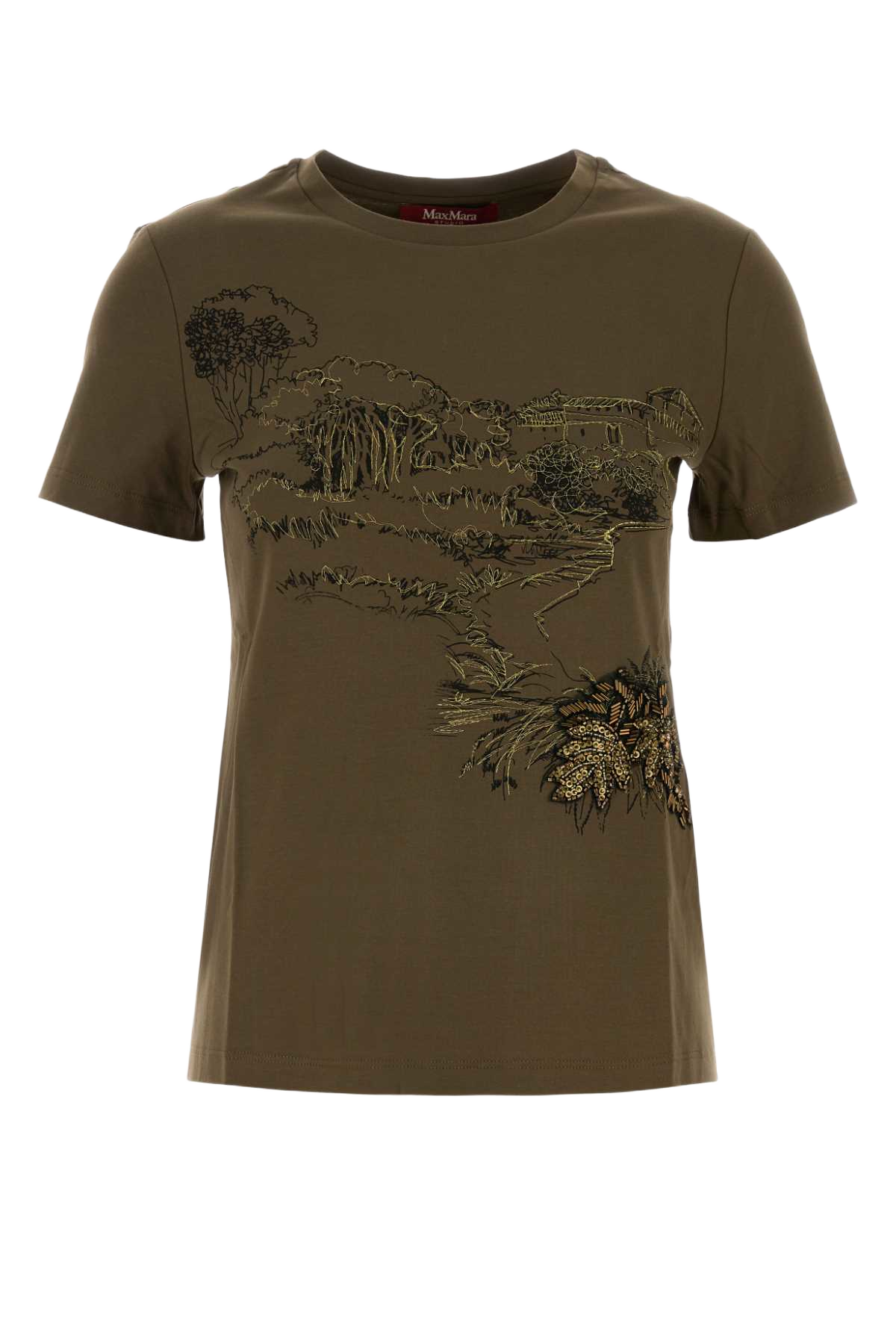 Army Green Cotton Pugnale T-Shirt Verde Kaki Exterior