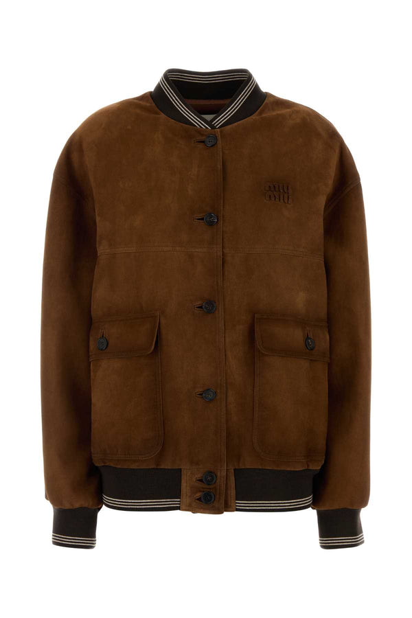 Miu Miu Pelle Exterior: 100% Lamb Suede; Lining: 100% Viscose bomber jacket in brown