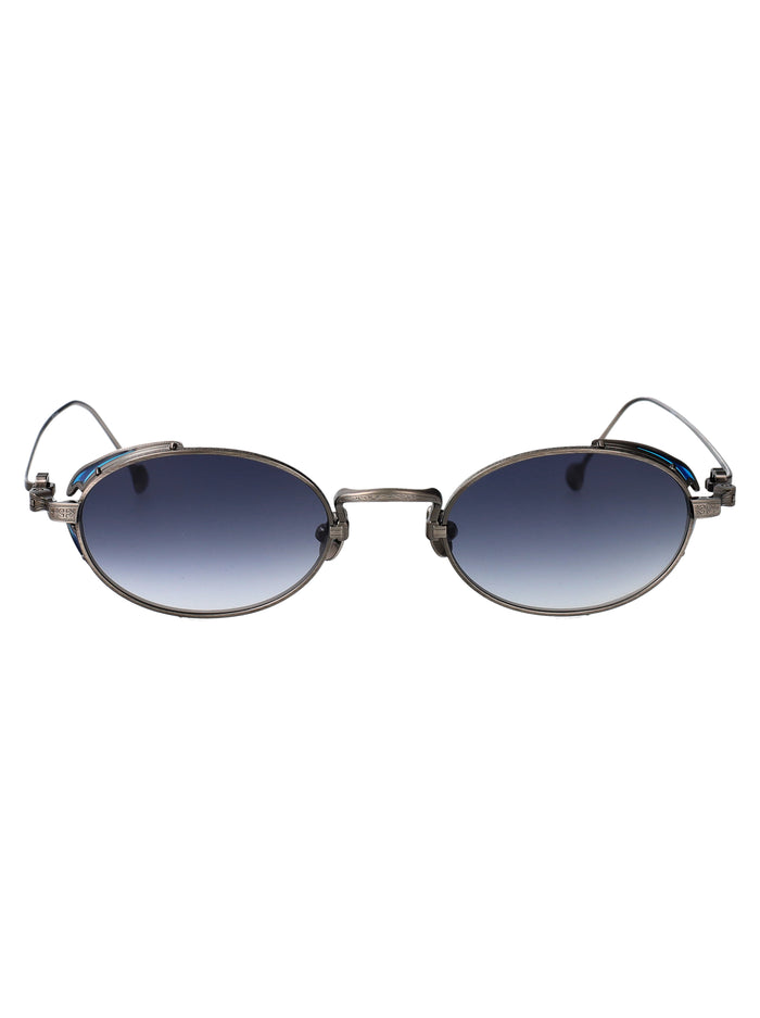 Antique Silver Blue Grey Gradient Metal Sunglasses