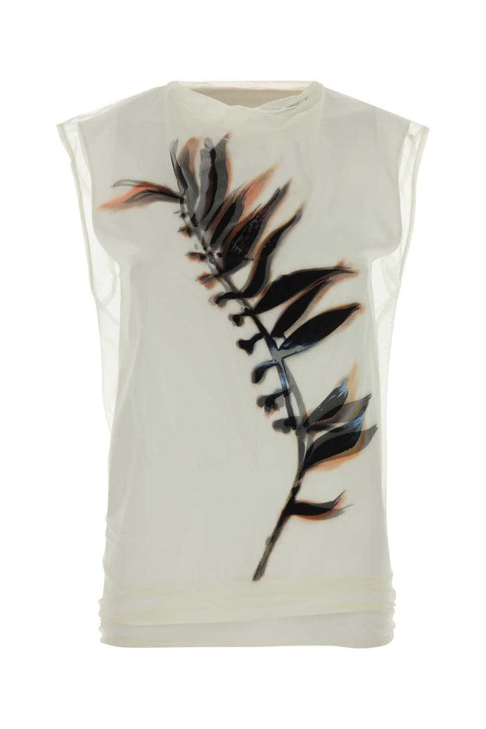 Ivory Stretch Tulle Genero Top Bianco Maglie